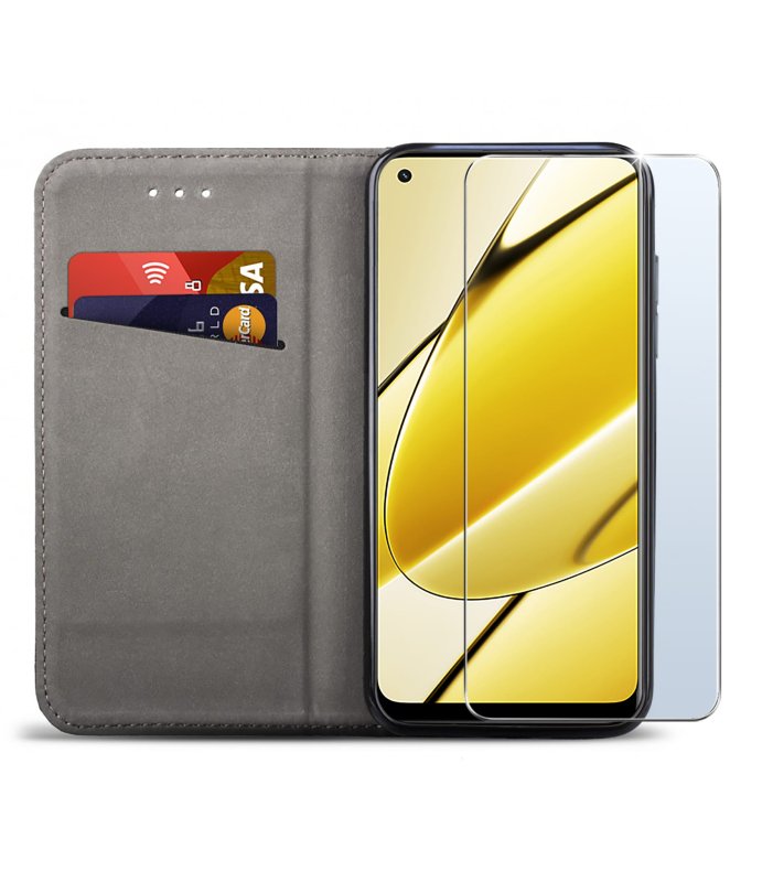 Etui do Realme 11 4G czarne zamykane + szkło pokrowiec kabura case z klapka smart
