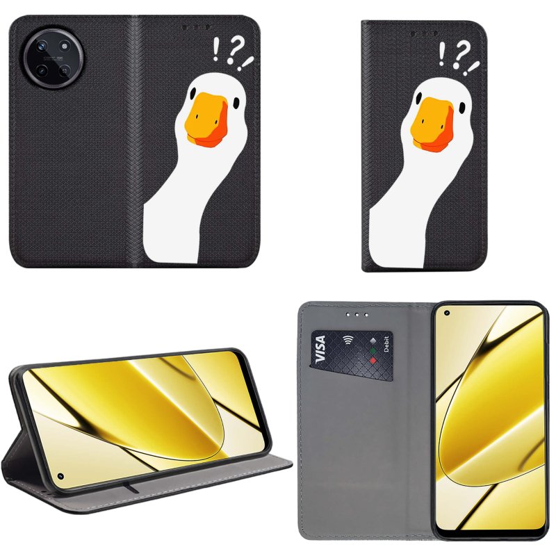 Etui do Realme 11 4G zamykane malowane wzór gęś + szkło, pokrowiec, kabura, case, z klapka, smart wzory
