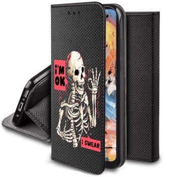 Etui do Samsung Galaxy S23 Fe zamykane malowane wzór szkielet + szkło