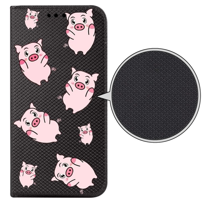 Etui do Samsung Galaxy S23 Fe zamykane malowane wzór świnki + szkło, pokrowiec, kabura, case, z klapka, smart wzory