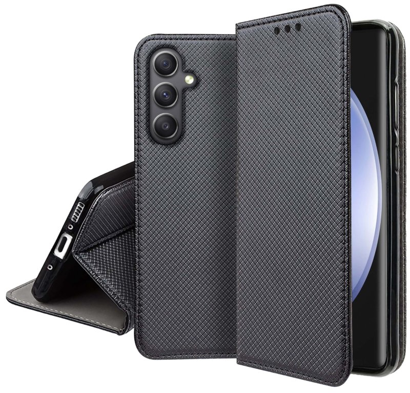 Etui do Samsung Galaxy S23 Fe czarne zamykane + szkło, pokrowiec, kabura, case, z klapka, smart