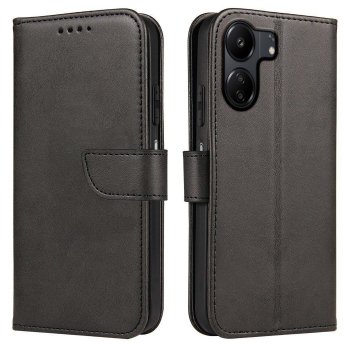 Etui do Xiaomi Redmi 13C / Poco C65 skórzane z klapką czarne + szkło