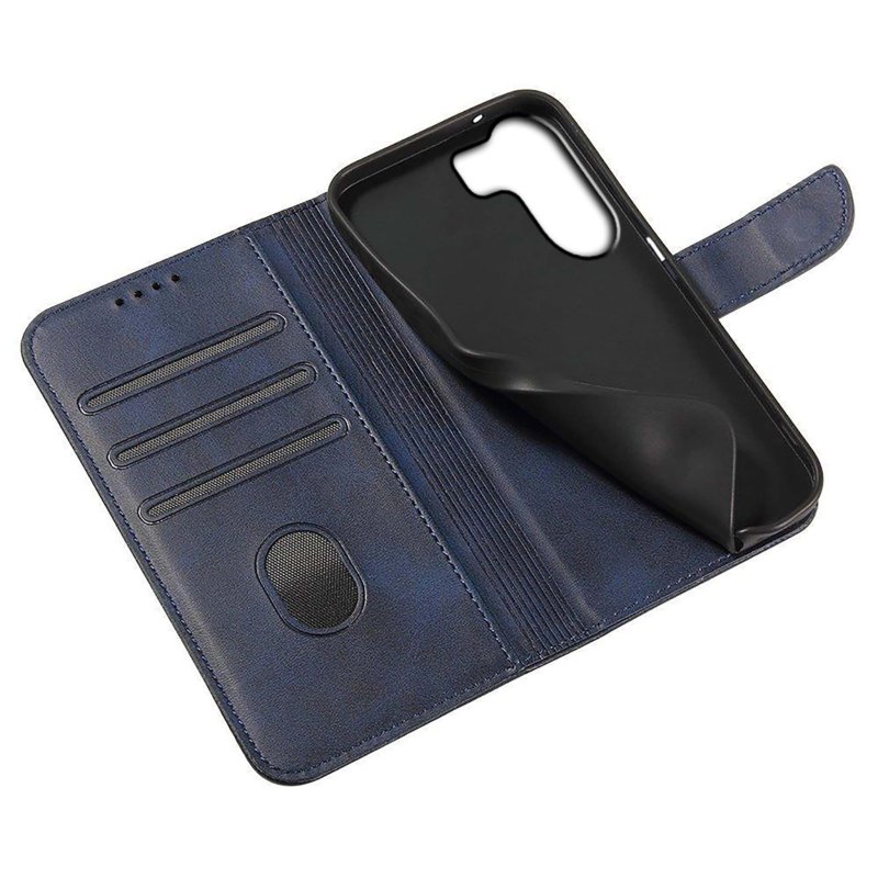 Etui do Xiaomi Redmi 13C / Poco C65 skórzane z klapką granatowe + szkło, zamykane, pokrowiec, kabura, case, magnet case, skin