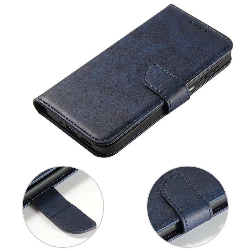 Etui do Xiaomi Redmi 13C / Poco C65 skórzane z klapką granatowe + szkło, zamykane, pokrowiec, kabura, case, magnet case, skin