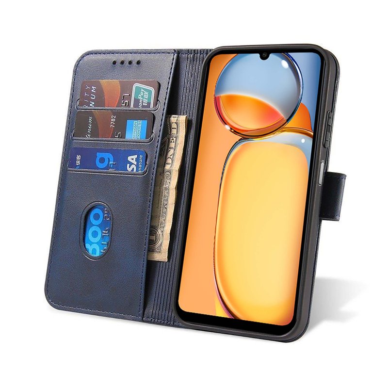 Etui do Xiaomi Redmi 13C / Poco C65 skórzane z klapką granatowe + szkło, zamykane, pokrowiec, kabura, case, magnet case, skin