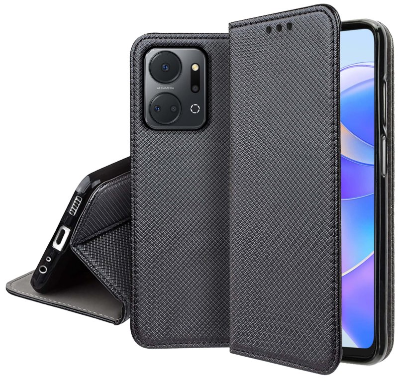 Etui do Honor X7A czarne zamykane + szkło, pokrowiec, kabura, case, z klapka, smart