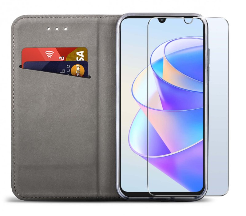 Etui do Honor X7A czarne zamykane + szkło, pokrowiec, kabura, case, z klapka, smart