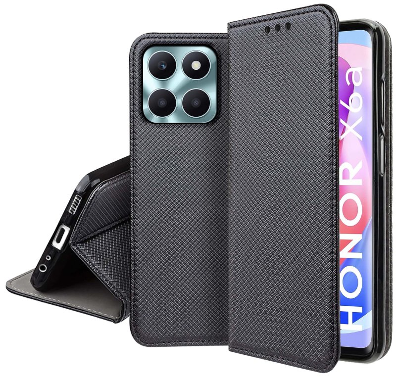 Etui do Honor X6A czarne zamykane + szkło zamykane, pokrowiec, kabura, case, z klapką, smart