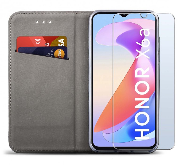 Etui do Honor X6A czerwone zamykane + szkło zamykane, pokrowiec, kabura, case, z klapką, smart