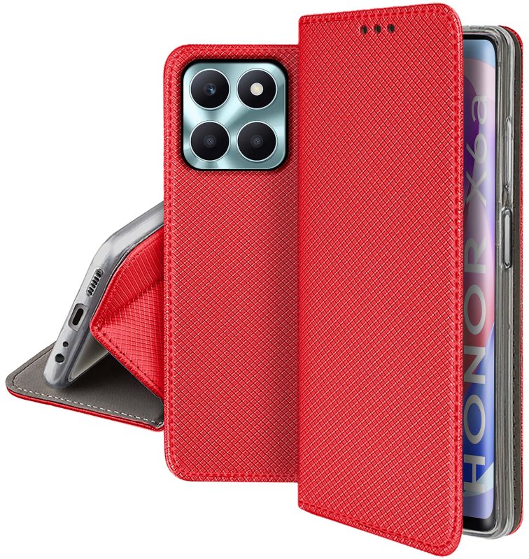 Etui do Honor X6A czerwone zamykane + szkło zamykane, pokrowiec, kabura, case, z klapką, smart