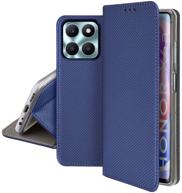Etui do Honor X6A granatowe zamykane + szkło zamykane, pokrowiec, kabura, case, z klapką, smart