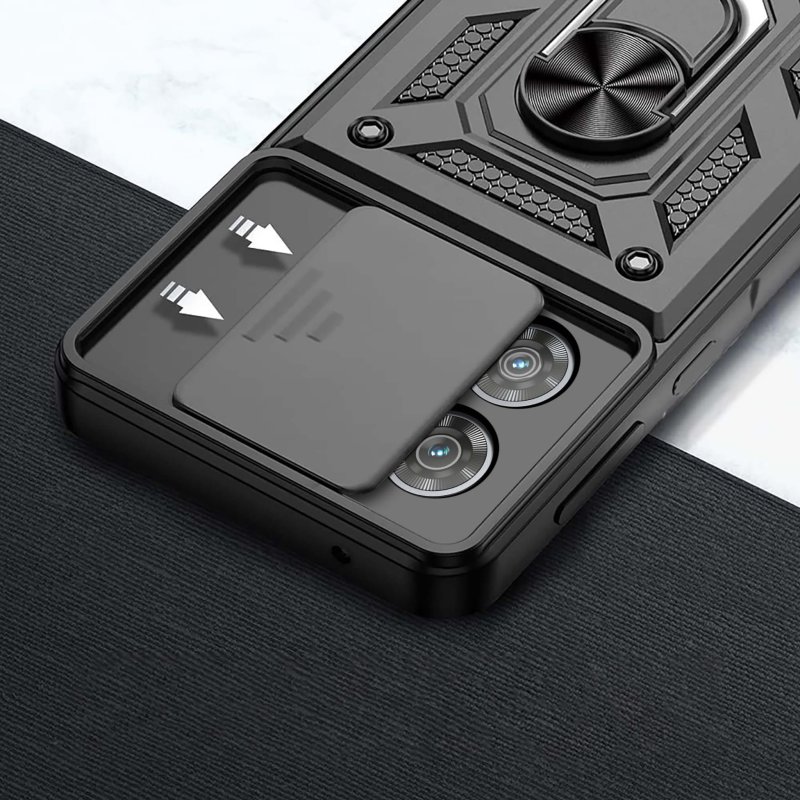 Etui do Motorola Moto Edge 40 Neo pancerne ring z osłoną na aparat czarne, nakładka, na plecki, case, slide ring