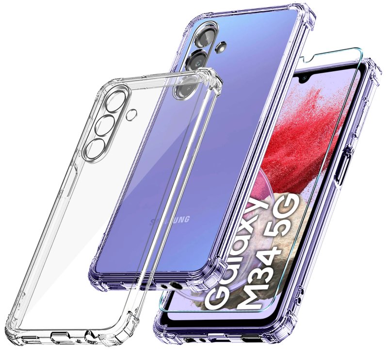 Etui do Samsung Galaxy M34 5G przeźroczyste + szkło, nakładka, na plecki, case, ultra, anty shock