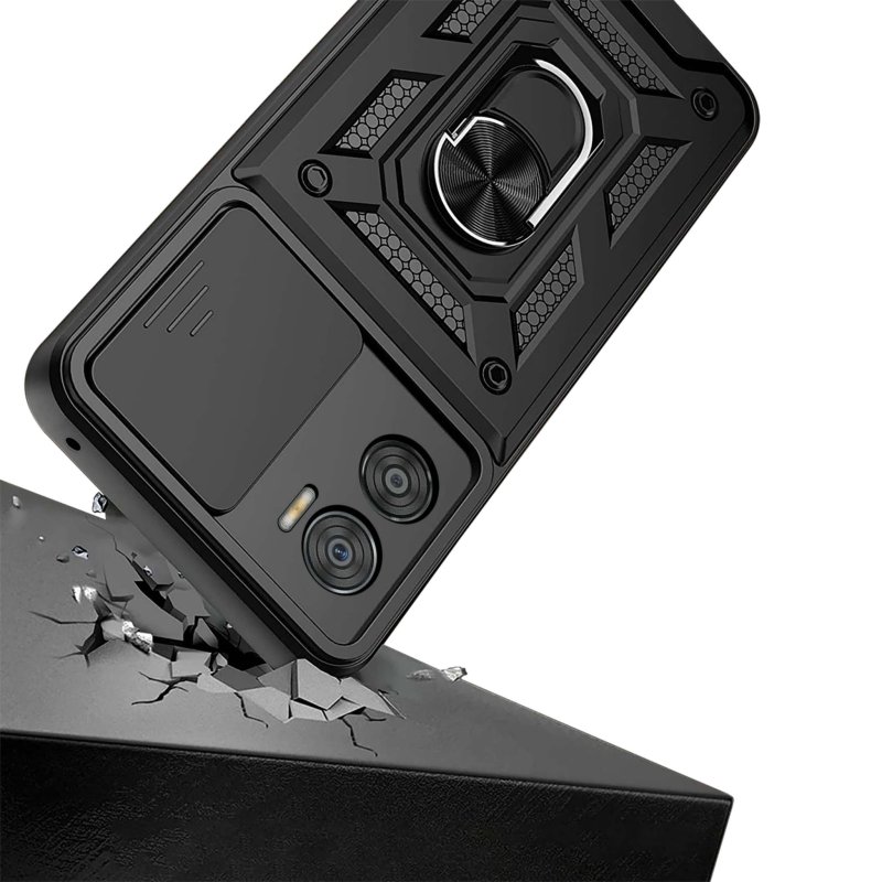 Etui do Motorola Moto E22 / E22i pancerne ring z osłoną na aparat + szkło, nakładka, na plecki, case, slide ring