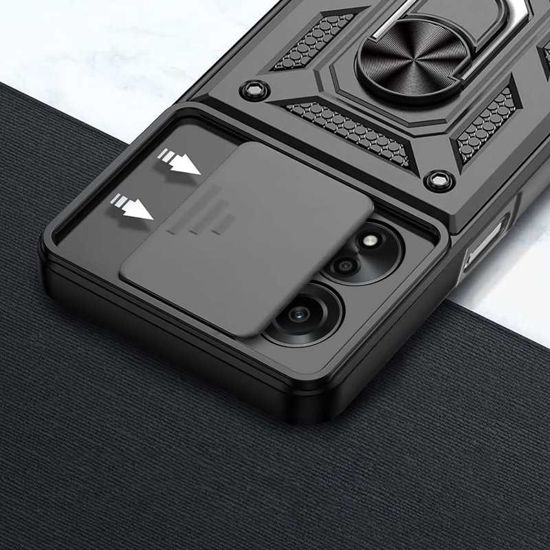 Etui do Oppo A58 5G / A78 5G pancerne ring z osłoną na aparat + szkło, nakładka, na plecki, case, slide ring