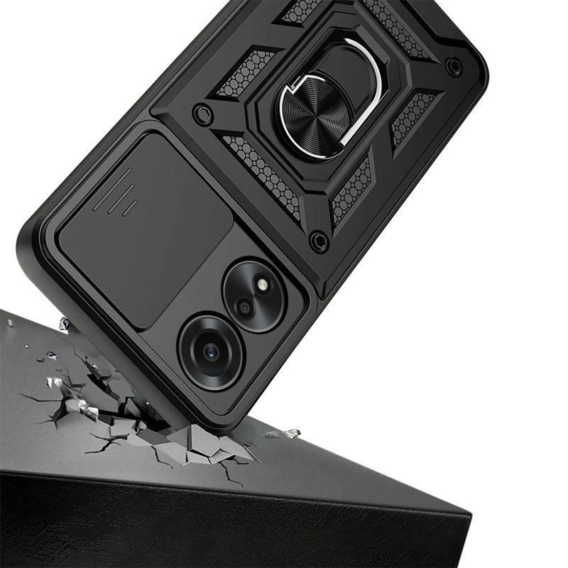 Etui do Oppo A58 5G / A78 5G pancerne ring z osłoną na aparat + szkło, nakładka, na plecki, case, slide ring