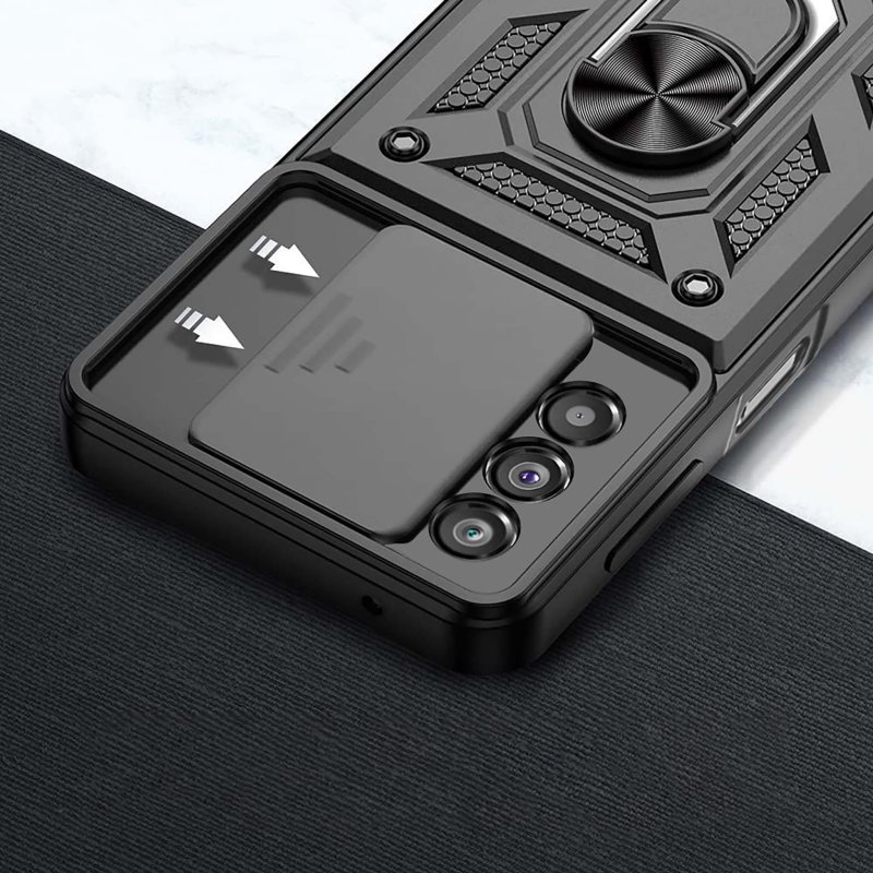 Etui do Samsung Galaxy A23 5G pancerne ring z osłoną na aparat czarne + szkło, nakładka, na plecki, case, slide ring