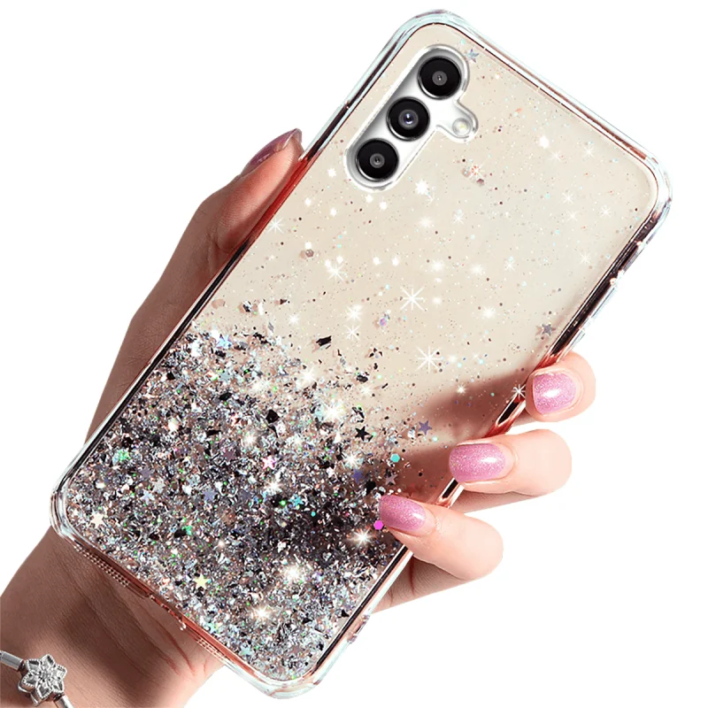 Etui do Samsung Galaxy M34 5G brokat przeźroczyste + szkło, nakładka, na plecki, case, star glitter
