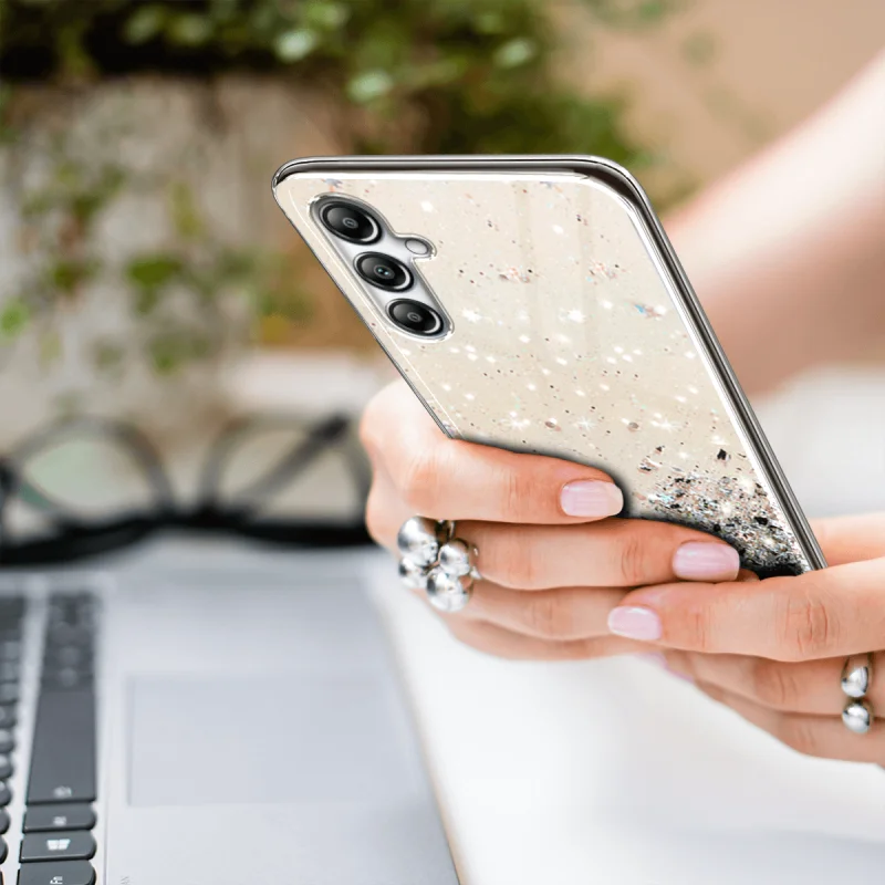 Etui do Samsung Galaxy M34 5G brokat przeźroczyste + szkło, nakładka, na plecki, case, star glitter