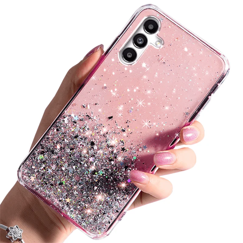 Etui do Samsung Galaxy M34 5G brokat rózowe + szkło, nakładka, na plecki, case, star glitter