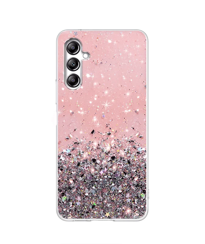 Etui do Samsung Galaxy M34 5G brokat rózowe + szkło, nakładka, na plecki, case, star glitter