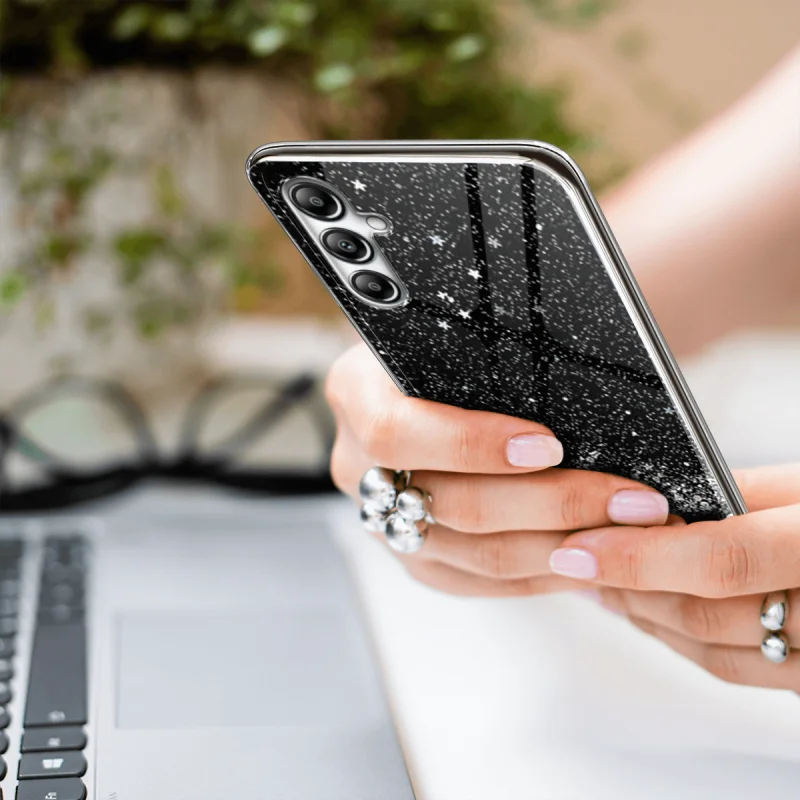 Etui do Samsung Galaxy M34 5G brokat czarne + szkło, nakładka, na plecki, case, star glitter