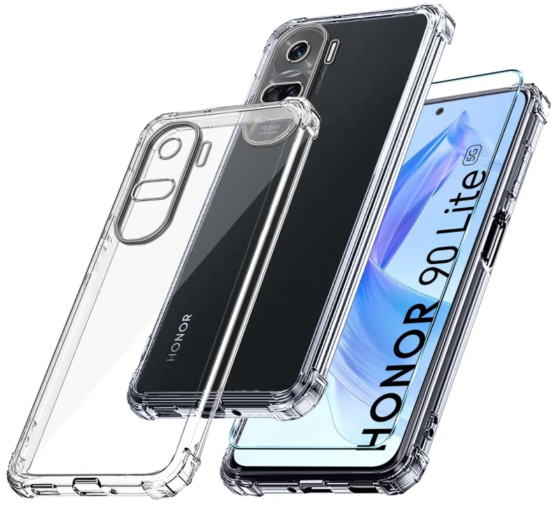 Etui do Honor 90 Lite 5G przeźroczyste + szkło, nakładka, na plecki, case, anty shock, ultra