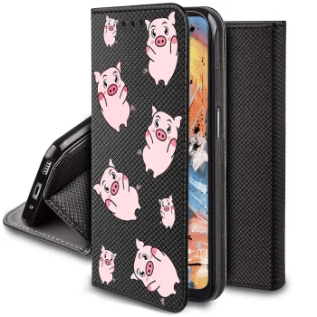 Etui do Xioami Redmi 13C / Poco C65 zamykane malowane wzór świnki + szkło