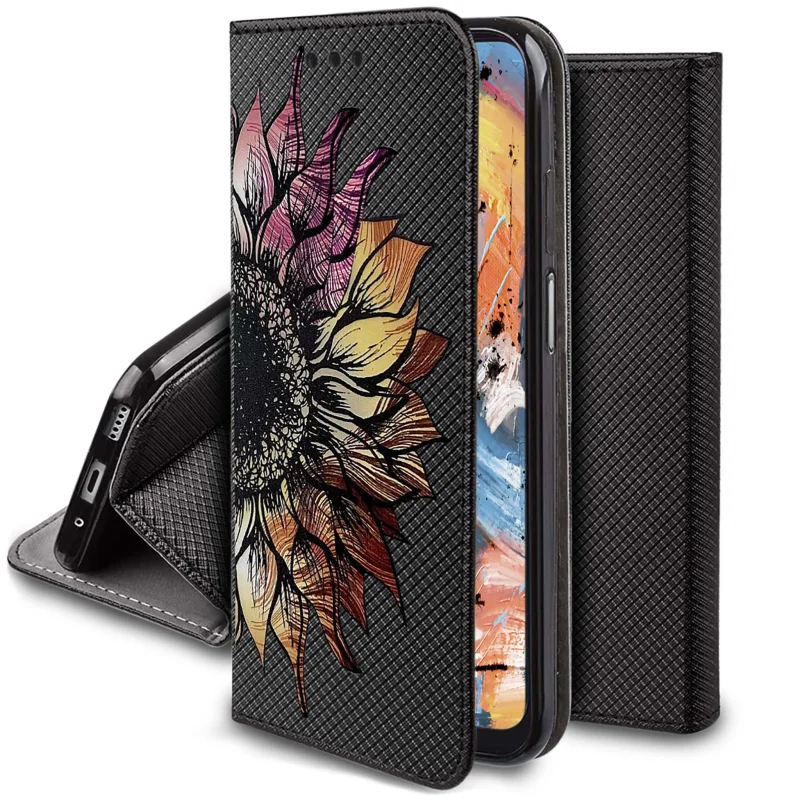 Etui do Xioami Redmi 13C / Poco C65 zamykane malowane wzór kwiat + szkło, pokrowiec, kabura, case, z klapka, smart wzory