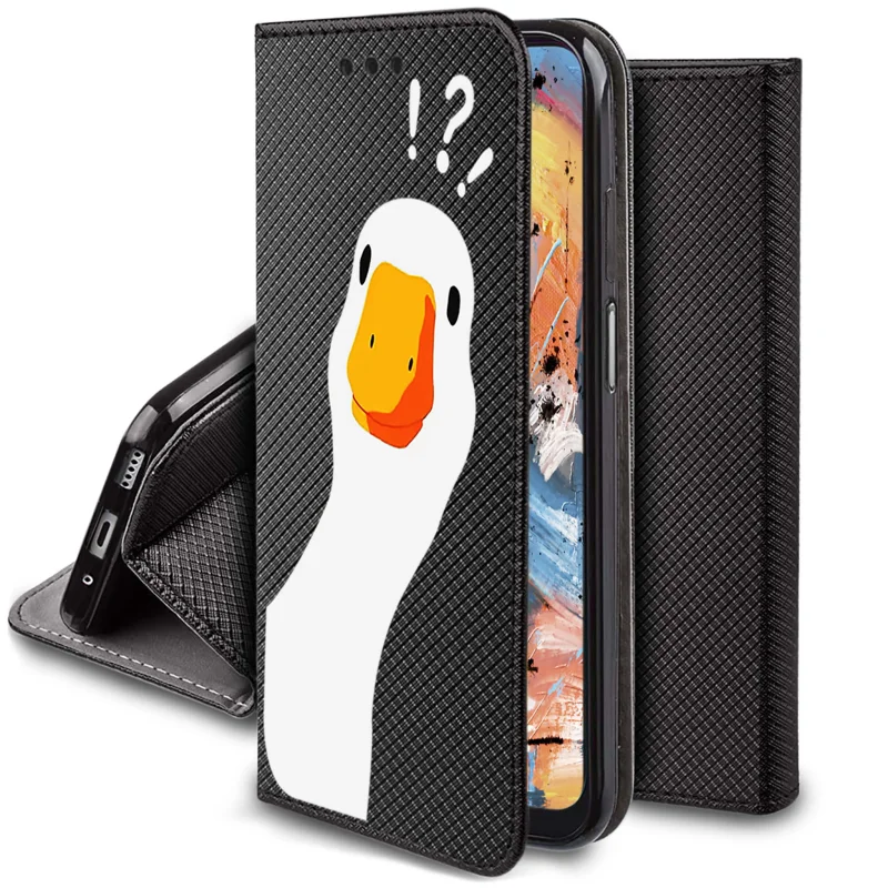Etui do Xioami Redmi 13C / Poco C65 zamykane malowane wzór gęś kaczka pipa + szkło, pokrowiec, kabura, case, z klapka, smart wzory
