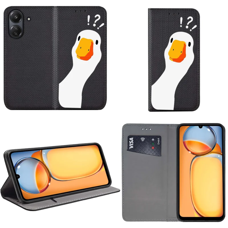 Etui do Xioami Redmi 13C / Poco C65 zamykane malowane wzór gęś kaczka pipa + szkło, pokrowiec, kabura, case, z klapka, smart wzory