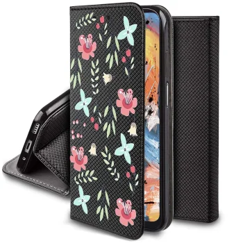 Etui do Xioami Redmi 13C / Poco C65 zamykane malowane wzór kwiatki + szkło