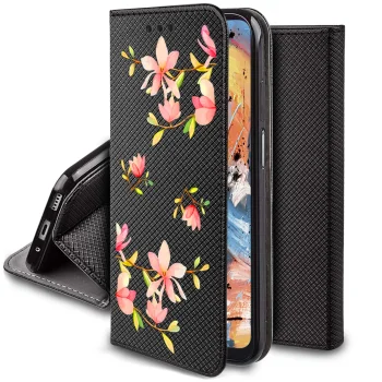 Etui do Xioami Redmi 13C / Poco C65 zamykane malowane wzór kwiatki + szkło