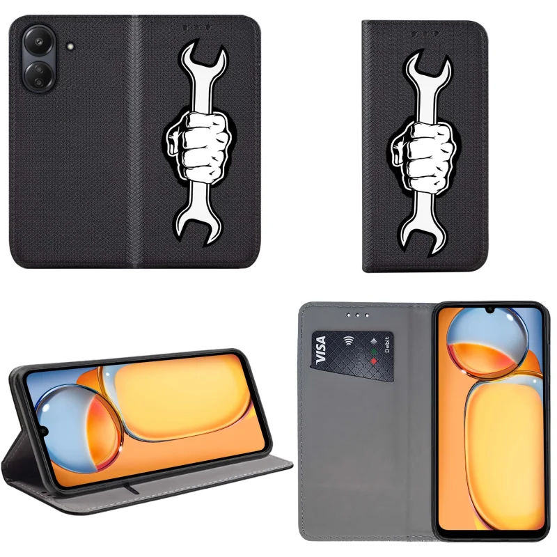 Etui do Xioami Redmi 13C / Poco C65 zamykane malowane wzór klucz + szkło, pokrowiec, kabura, case, z klapka, smart wzory