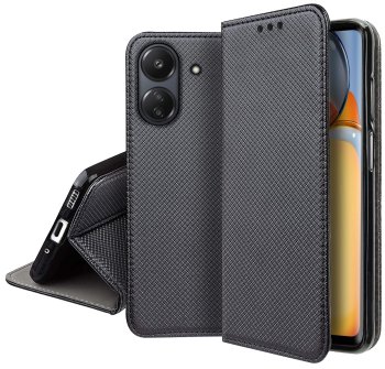 Etui do Xiaomi Redmi 13C / Poco C65 czarne zamykane + szkło