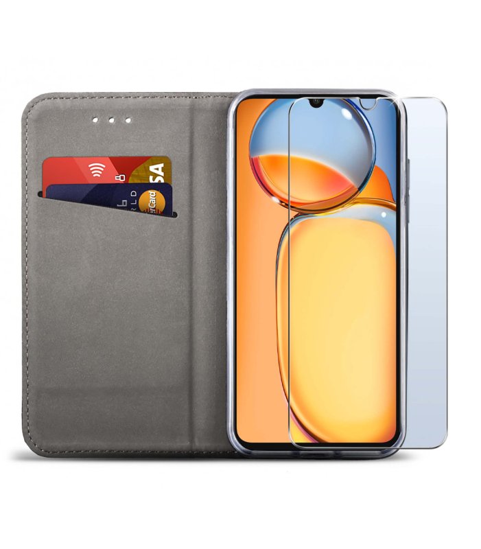 Etui do Xiaomi Redmi 13C / Poco C65 czarne zamykane + szkło, pokrowiec, kabura, z klapka, smart