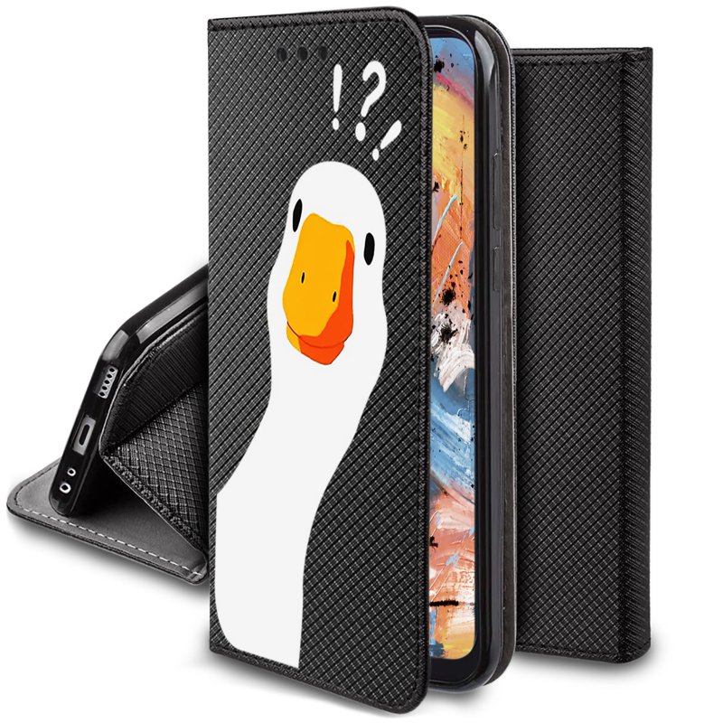 Etui do Tecno Spark Go 2023 zamykane malowane wzór gęś kaczka pipa + szkło, pokrowiec, kabura, case, z klapka, smart wzory