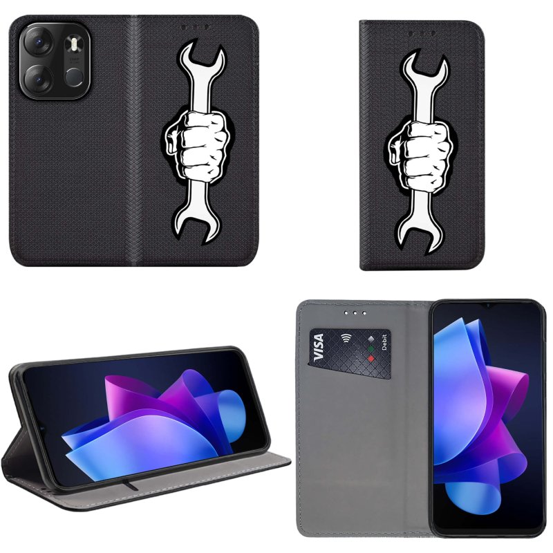 Etui do Tecno Spark Go 2023 zamykane malowane wzór klucz + szkło, pokrowiec, kabura, case, z klapka, smart wzory