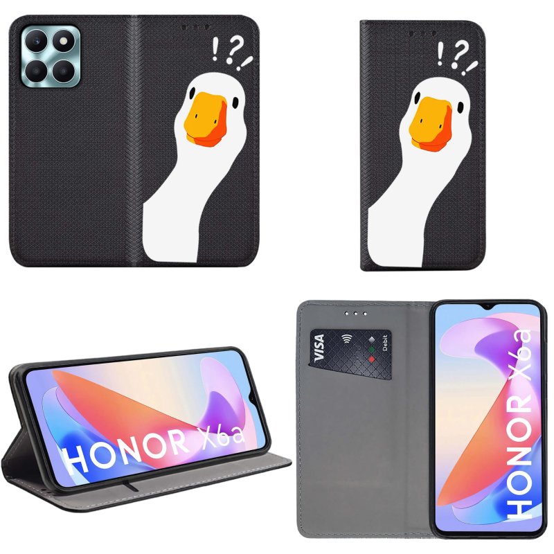 Etui do Honor X6A zamykane malowane wzór gęs kaczka pipa + szkło, pokrowiec, kabura, case, z klapka, smart wzory