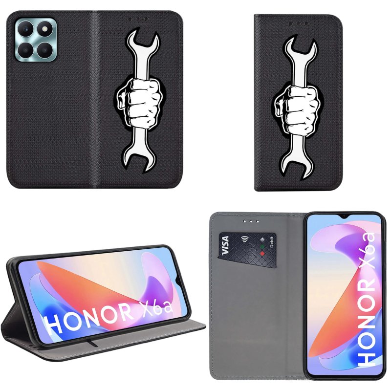 Etui do Honor X6A zamykane malowane wzór klucz+ szkło, pokrowiec, kabura, case, z klapka, smart wzory