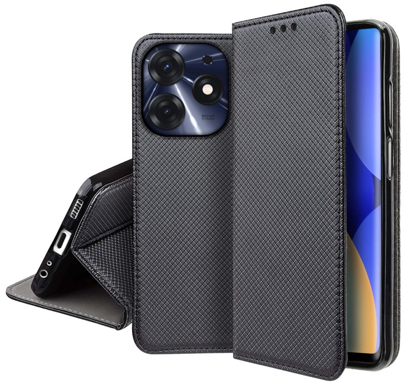 Etui do Tecno Spark 10 Pro czarne zamykane + szkło, pokrowiec, kabura, case, z klapką, smart
