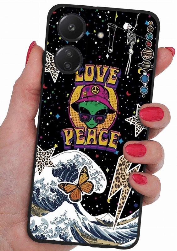 Etui do Xiaomi Redmi 13C / Poco C65 malowane wzór ze szkłem, nakładka, na plecki, case, pudding, mat, love peace