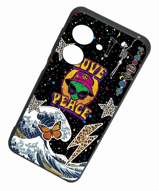 Etui do Xiaomi Redmi 13C / Poco C65 malowane wzór ze szkłem, nakładka, na plecki, case, pudding, mat, love peace