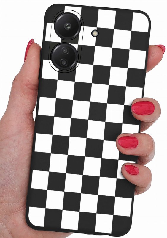 Etui do Xiaomi Redmi 13C / Poco C65 malowane wzór ze szkłem, nakładka, na plecki, case, pudding, mat, szachownica, kratka