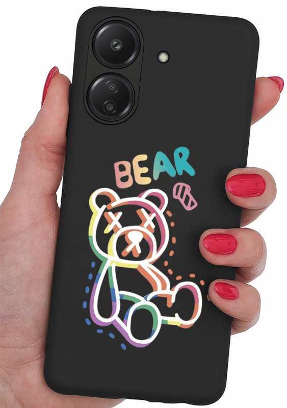 Etui do Xiaomi Redmi 13C / Poco C65 malowane wzór ze szkłem, nakładka, na plecki, case, pudding, mat, miś bear
