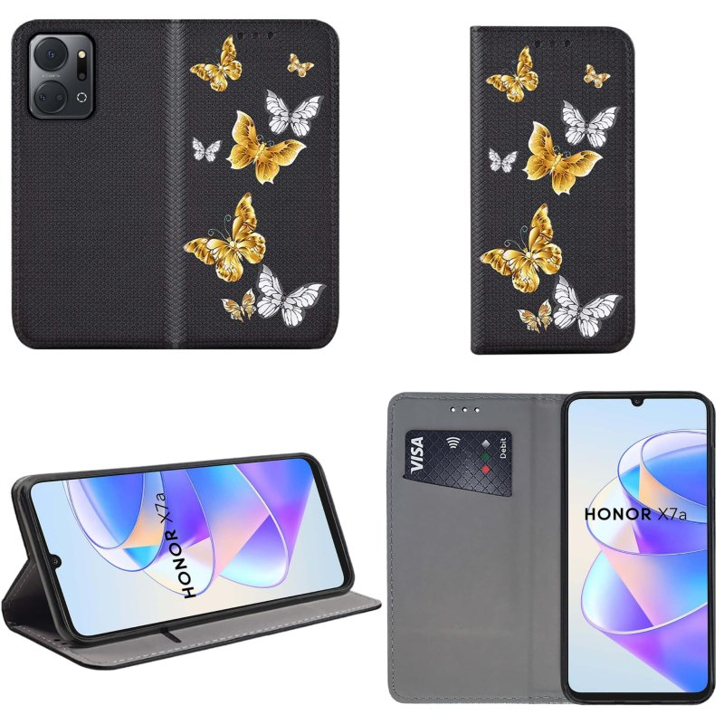 Etui do Honor X7A zamykane malowane wzór motyle ze szkłem, pokrowiec, kabura, case, z klapka, smart wzory