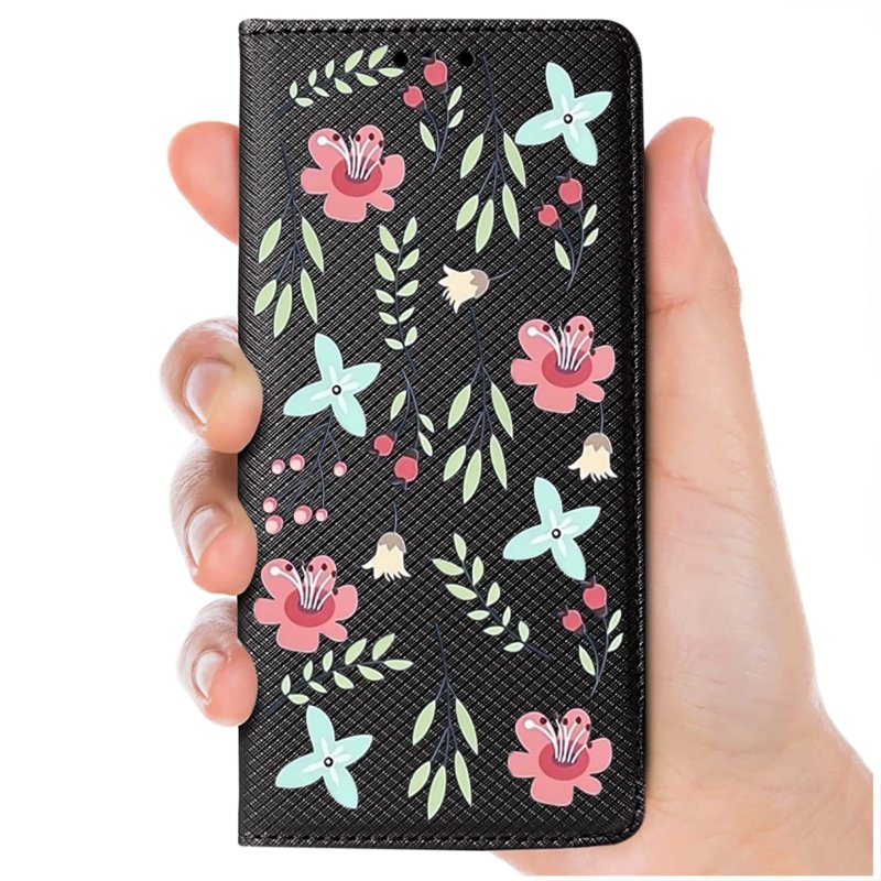 Etui do Oppo A79 5G zamykane malowane wzór kwiaty ze szkłem, pokrowiec, kabura, case, z klapką, smart wzory