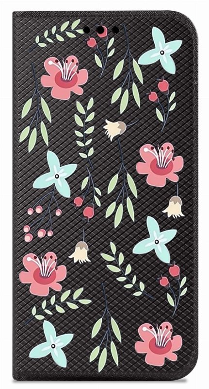 Etui do Motorola Moto E13 zamykane malowane wzór kwiaty ze szkłem , pokrowiec, kabura, case, z klapka, smart wzory,