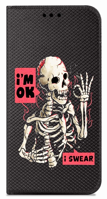Etui do Samsung Galaxy A25 zamykane malowane wzór szkielet ze szkłem, pokrowiec, kabura, case, z klapka, smart wzory, krainagsm