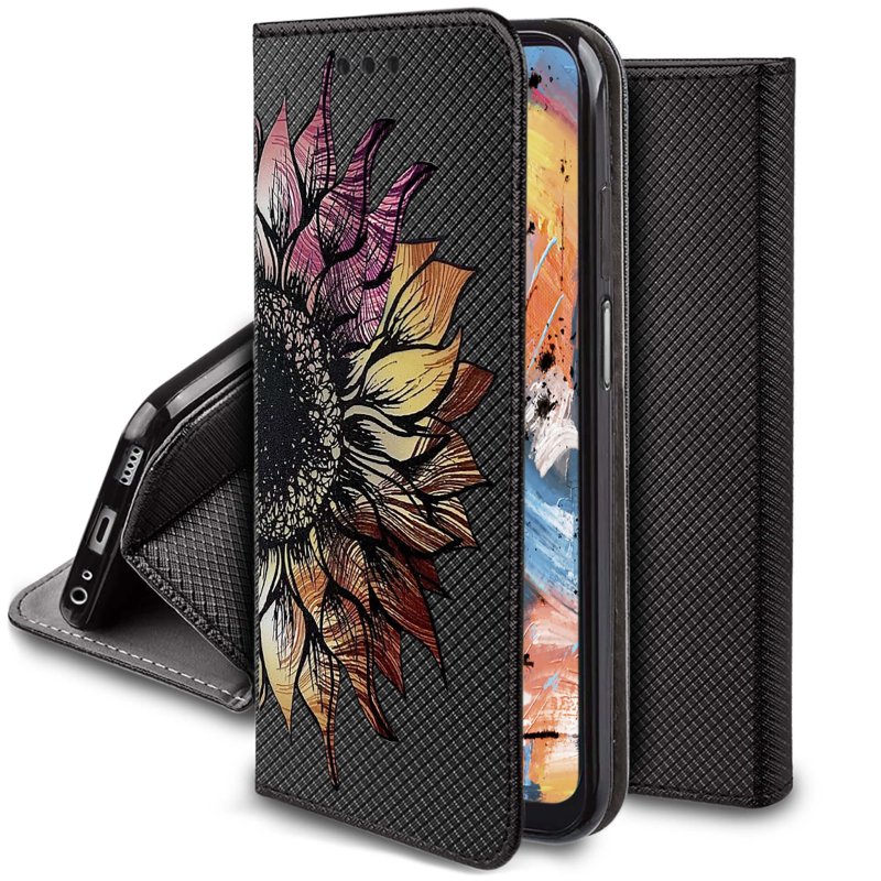 Etui do Samsung Galaxy A25 zamykane malowane wzór kwiat ze szkłem, pokrowiec, kabura, case, z klapka, smart wzory, krainagsm